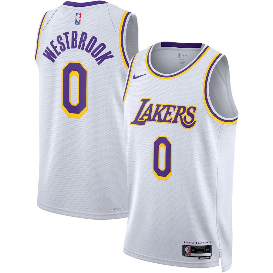 Men Los Angeles Lakers 0 Russell Westbrook Nike White Association Edition 2022-23 Swingman NBA Jersey